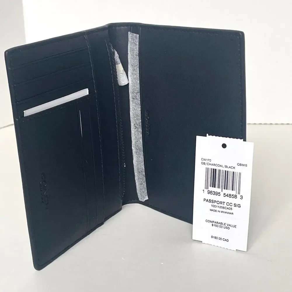 Coach CW170 Black Charcoal Signature Canvas Passport Holder
